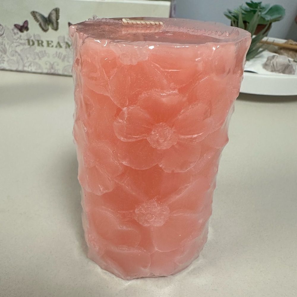 Sullivans Pink Tall Floral Pillar Candle